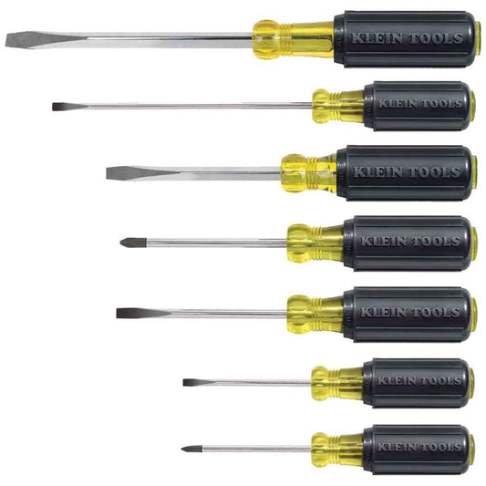 Klein Tools 85076 Screwdriver Set, Made in USA, Slotted and Phillips Screwdrivers with Non-Slip Cushion-Grip Handles and Tip-Ident, 7-Piece
