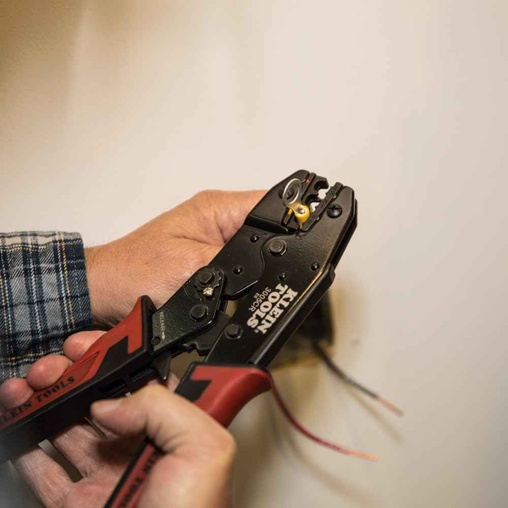 Klein Tools 80013 Wire Stripper / Ratcheting Crimper, Electrical Crimping Tool Kit with Automatic Wire Stripper and Ratcheting Insulated Terminal Crimper, 2-Piece