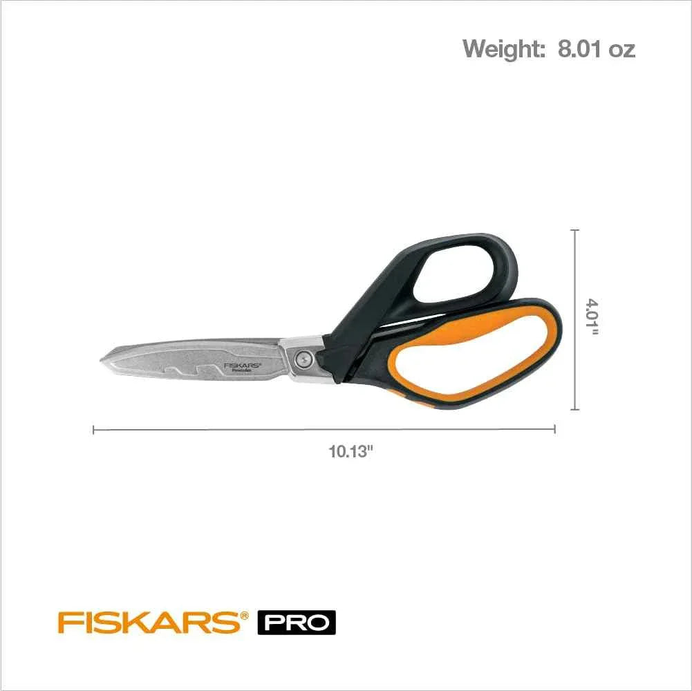 Fiskars Pro PowerArc Shop Shears, Heavy Duty Stainless Steel Scissor, Industrial Grade Tool for Building and Construction, 10 in, Orange/Black - Track Minded HPDE, LLC