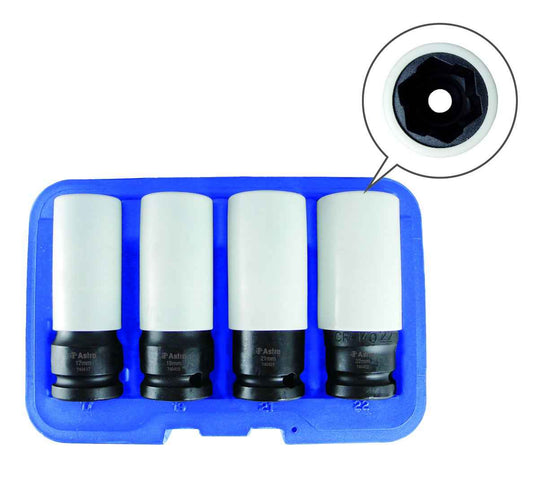 Astro Pneumatic Tool 7404 Flank Bite Damaged Lug Nut Socket Set w/Spinning Protective Sleeves