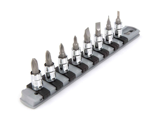 TEKTON 1/4 Inch Drive Phillips/Slotted Bit Socket Set with Rail, 8-Piece (#0-#3, 1/8-5/16 in.) | SHB90104