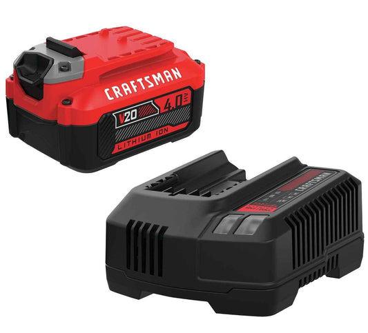 CRAFTSMAN V20 Battery and Charger, for Power Tool Kits and Outdoor Tools, 4.0 Ah, Lithium Ion Battery (CMCB204-CK)