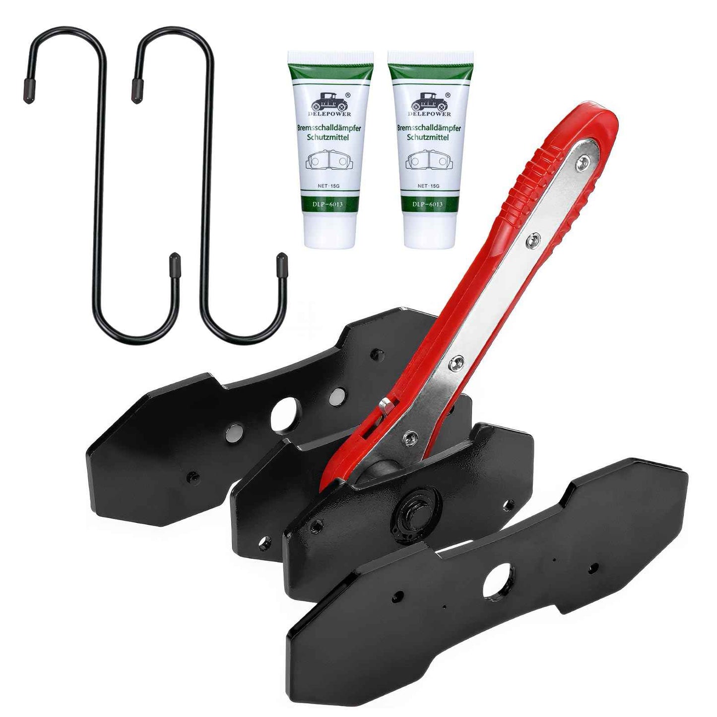 Brake Caliper Compression Tool with 2 Brake Caliper Hooks, 2 Brake Disc Lubricant, 5 in 1 Professional Caliper Piston Compressor Tool Brake Pad Spreader for Single/Twin/Quad Piston Calipers, extended