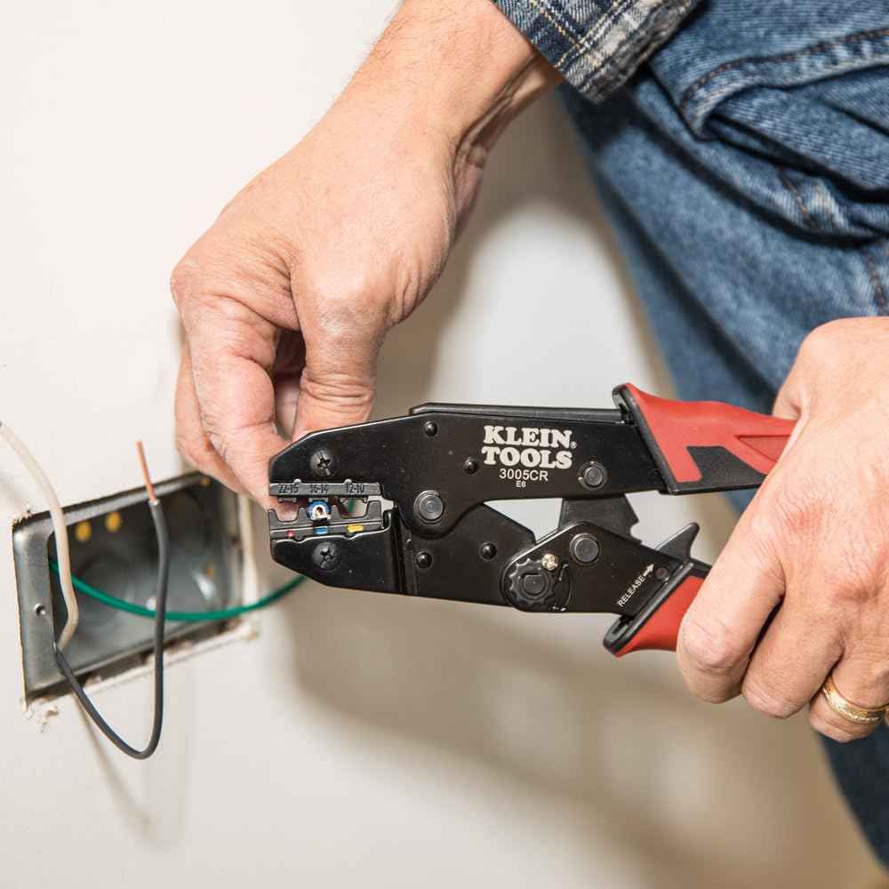 Klein Tools 80013 Wire Stripper / Ratcheting Crimper, Electrical Crimping Tool Kit with Automatic Wire Stripper and Ratcheting Insulated Terminal Crimper, 2-Piece