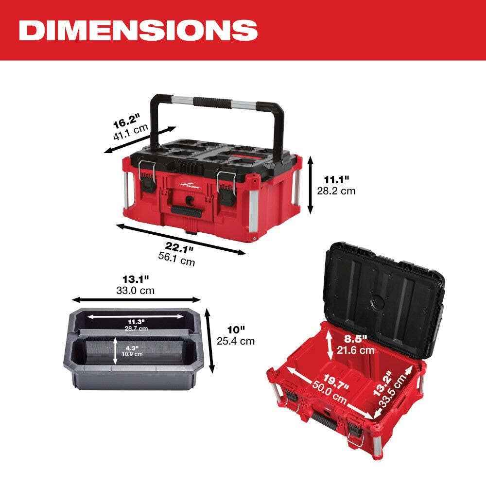 For Milwaukee 48-22-8425 100-Pound Capacity Polymer Packout Large Tool Box Length 22.1 in. Width 16.1 in.Height 11.3 in.