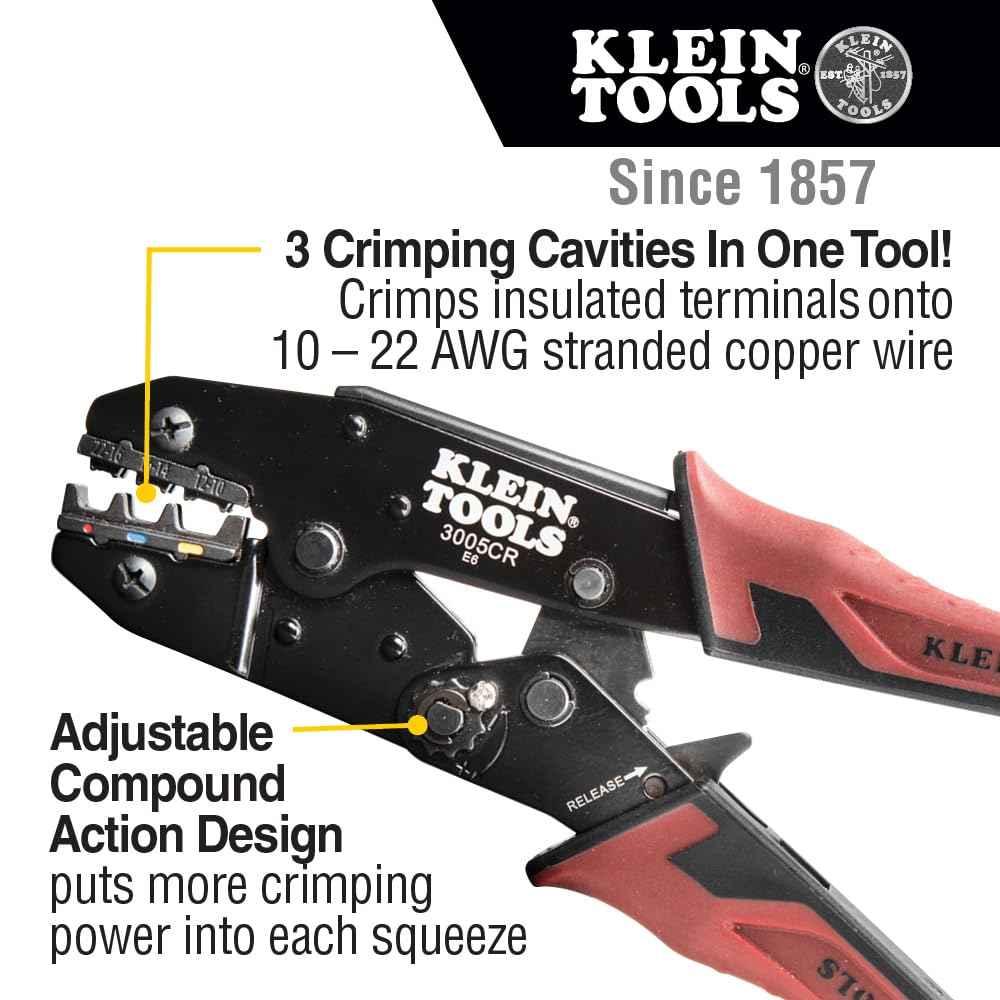 Klein Tools 80013 Wire Stripper / Ratcheting Crimper, Electrical Crimping Tool Kit with Automatic Wire Stripper and Ratcheting Insulated Terminal Crimper, 2-Piece