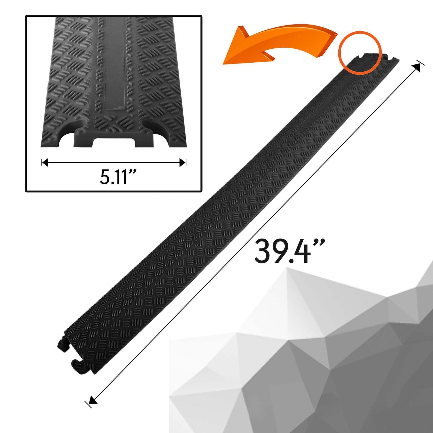 Pyle Durable Cable Protection Ramp Cover - Supports 11000lbs Single Channel Heavy Duty Hose and Cord Track Floor Protection, 39.4” x 5.11” x 0.78” Cable Concealer for Indoor Outdoor Use -PCBLCO101BK
