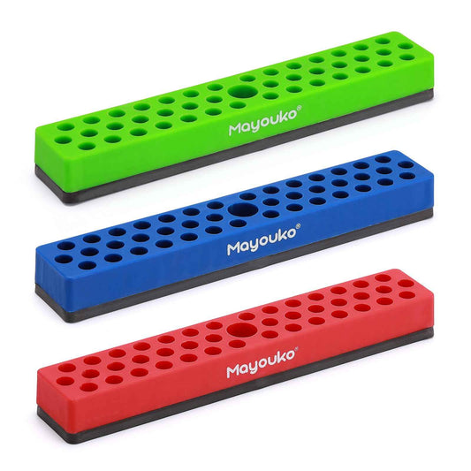 Mayouko 3PCS 1/4" Magnetic Hex Bit Holder Rack Organizer, 129 Holes, 1/4-Inch Drill Bit Holder, 3 Racks, Magnetic Bit Holder with Magnet Base for Screwdriver Bits