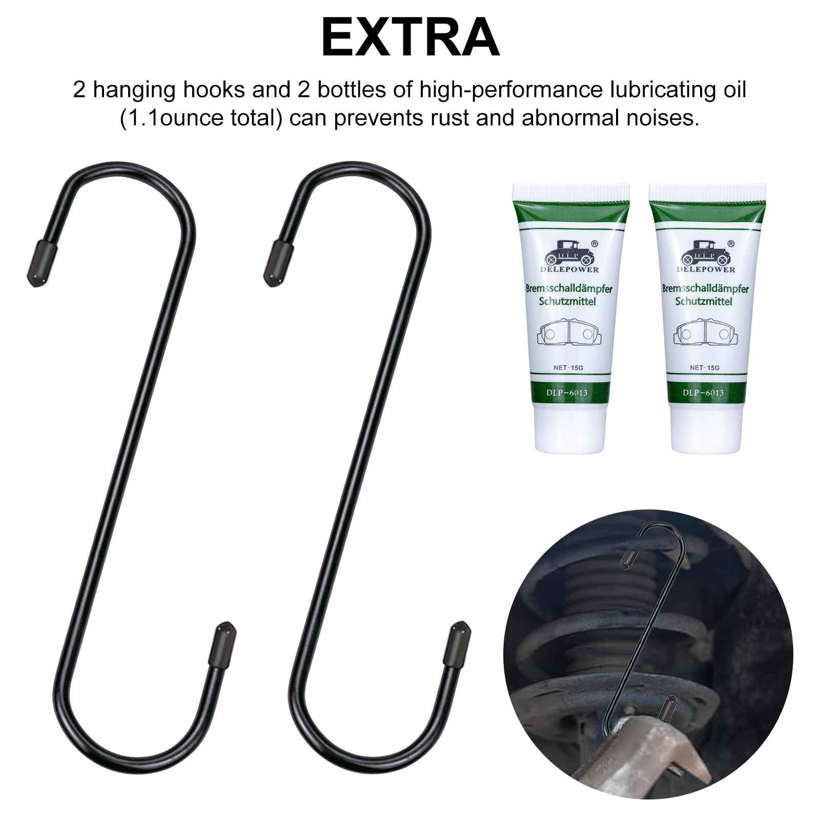 Brake Caliper Compression Tool with 2 Brake Caliper Hooks, 2 Brake Disc Lubricant, 5 in 1 Professional Caliper Piston Compressor Tool Brake Pad Spreader for Single/Twin/Quad Piston Calipers, extended