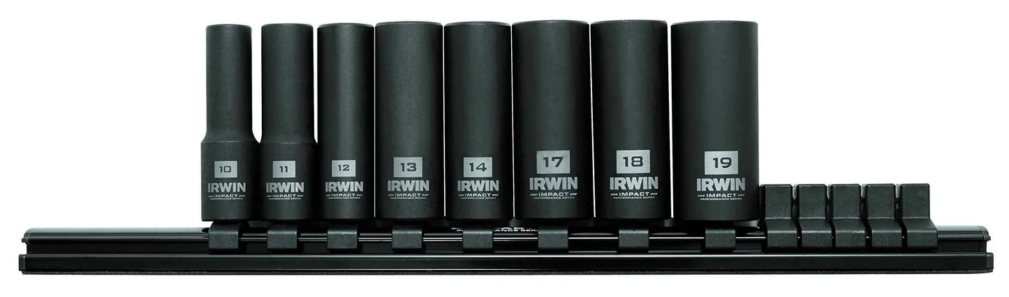 IRWIN Tools 1882413 Impact Performance Series Deep Well Socket Bits, 3/8-Inch Square Drive, 8-Piece - Track Minded HPDE, LLC