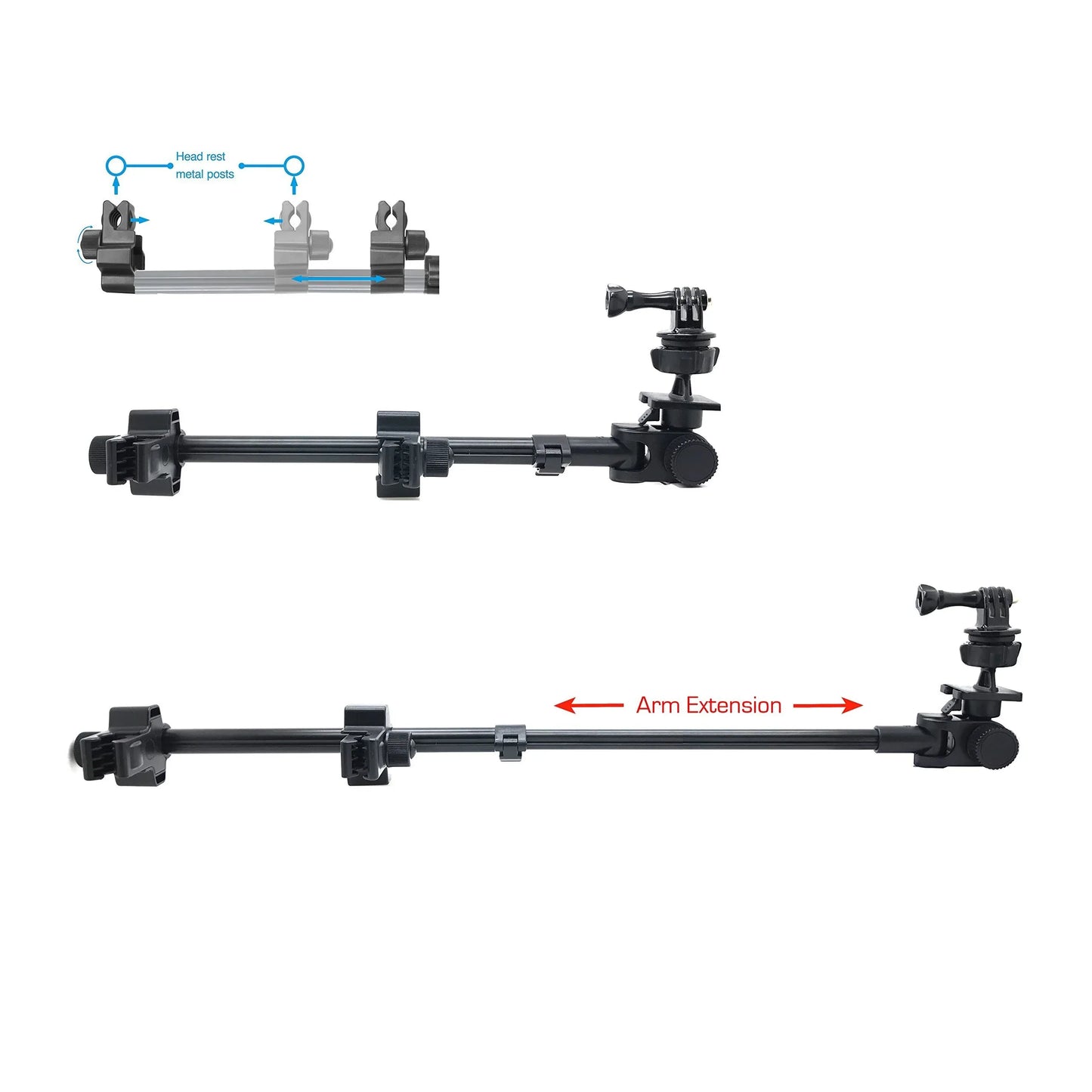 ChargerCity Dual Post Telescopic Headrest Mount for GoPro Hero & Action Cameras - Track Minded HPDE, LLC