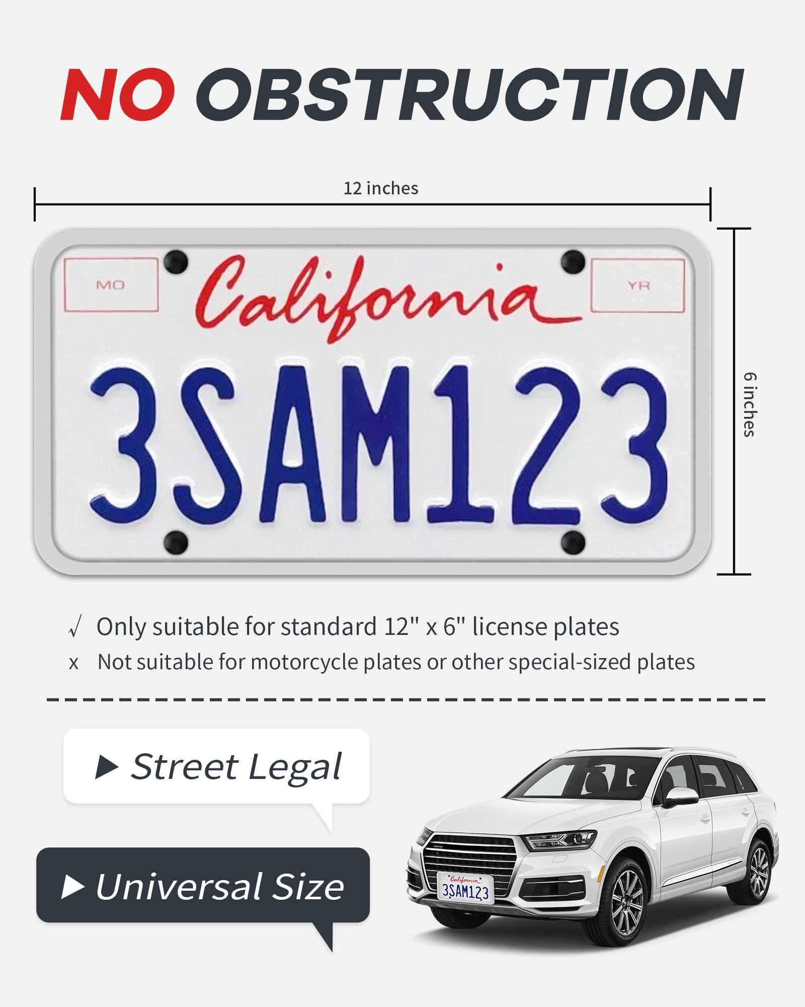 Aujen Silicone License Plate Frames, 2 Pack White Side-Opening License Bracket Holder, Without Obstruction. Rustproof, Rattle Proof & Weatherproof Universal