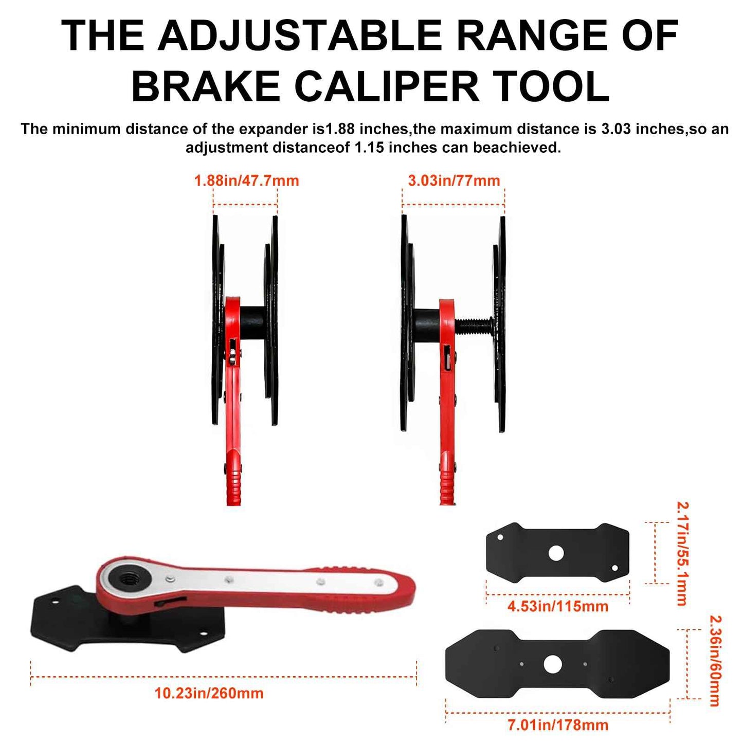 Brake Caliper Compression Tool with 2 Brake Caliper Hooks, 2 Brake Disc Lubricant, 5 in 1 Professional Caliper Piston Compressor Tool Brake Pad Spreader for Single/Twin/Quad Piston Calipers, extended
