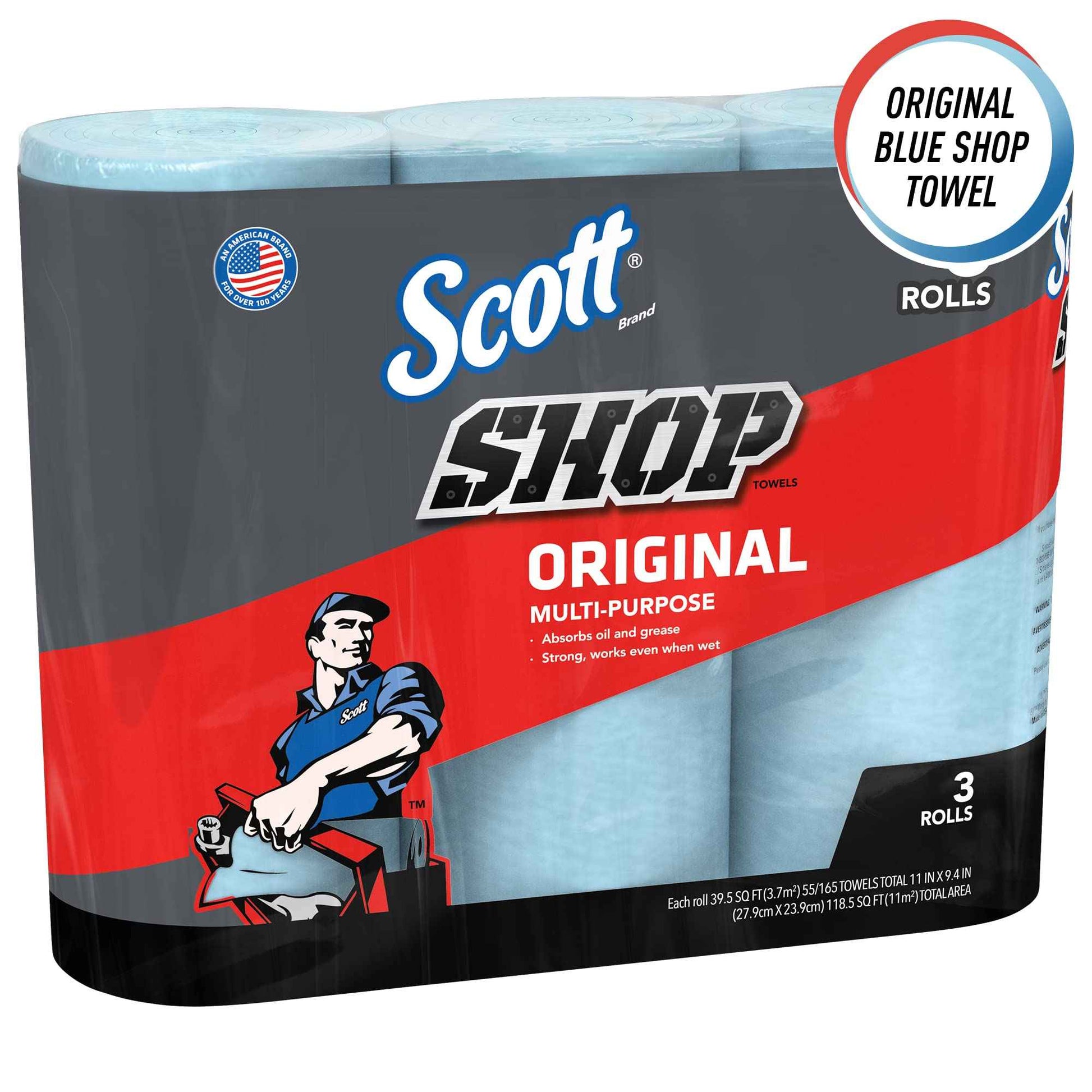 Scott Shop Towels Original (75143), Blue Towel, 9.4'x11' Wipe (30 Rolls of 55 Sheets, 10 Packs/Case, 1,650 Sheet Total)