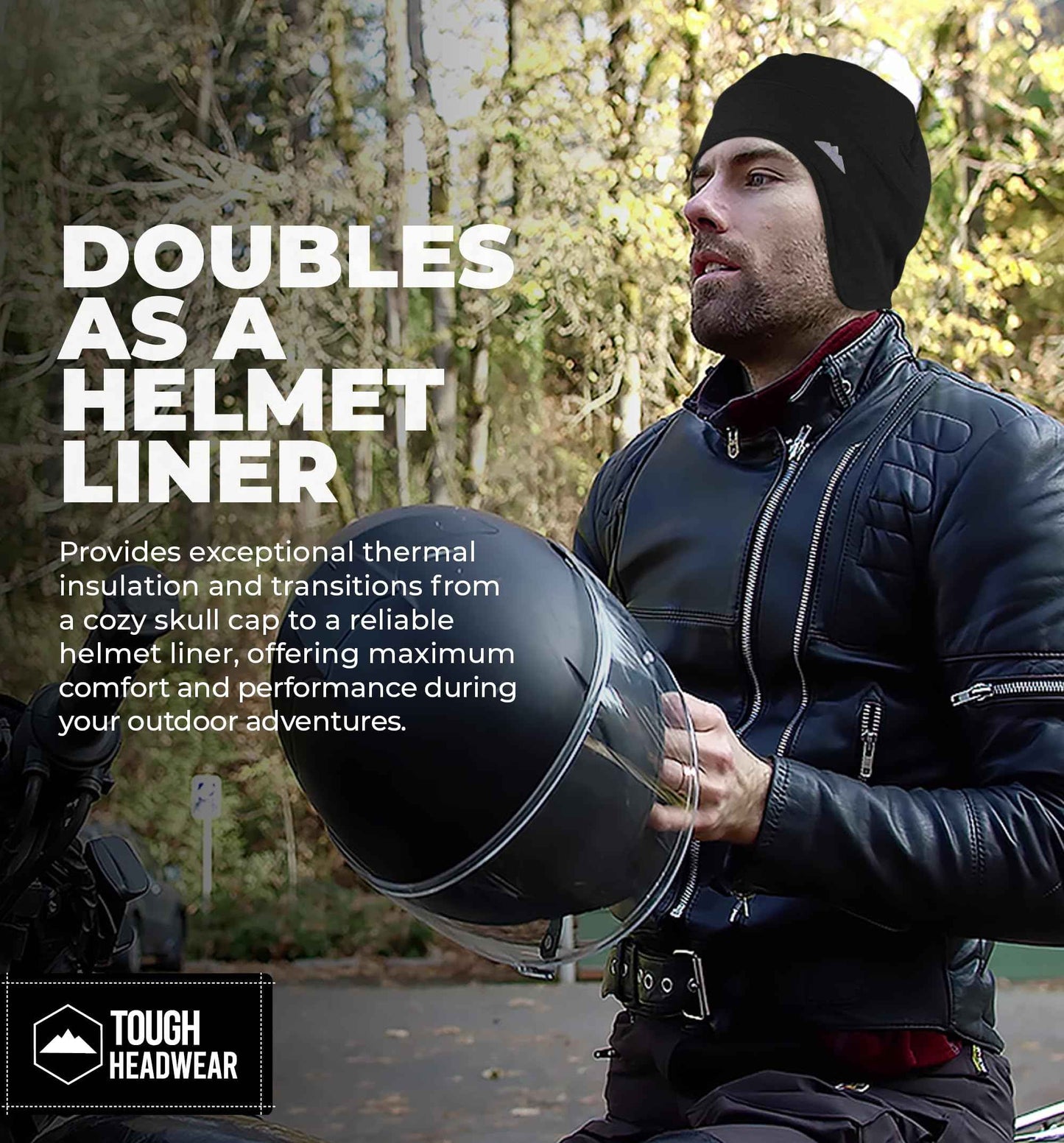 Tough Headwear Thermal Helmet Liner Skull Caps for Men - Winter Running Beanie, Helmet Cap & Cycling Caps for Running, Skiing, Winter Sports Black