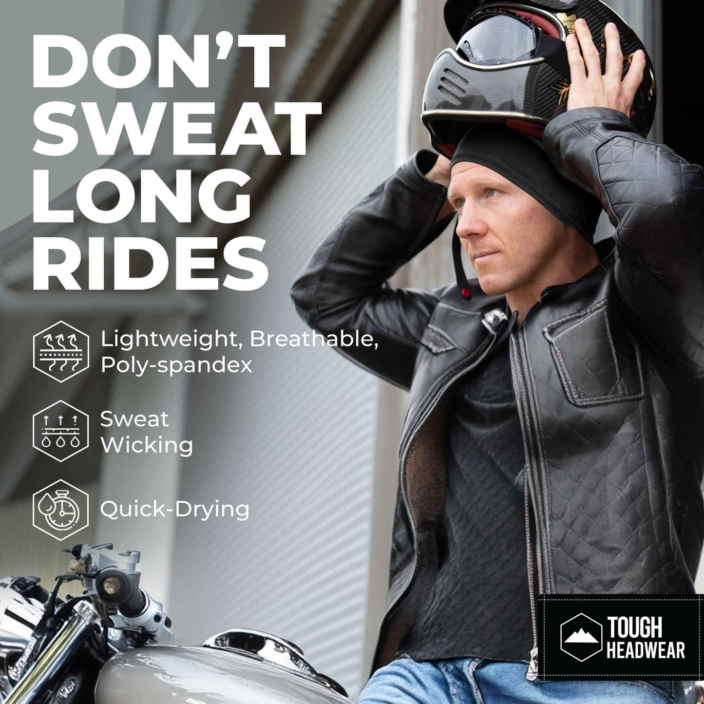 Tough Headwear Skull Cap - Skull Caps for Men - Motorcycle and Bike Helmet Liner - Hard Hat Cooling Hats - Mens and Womens No Sweat Head Caps - Cool Running Beanie Black