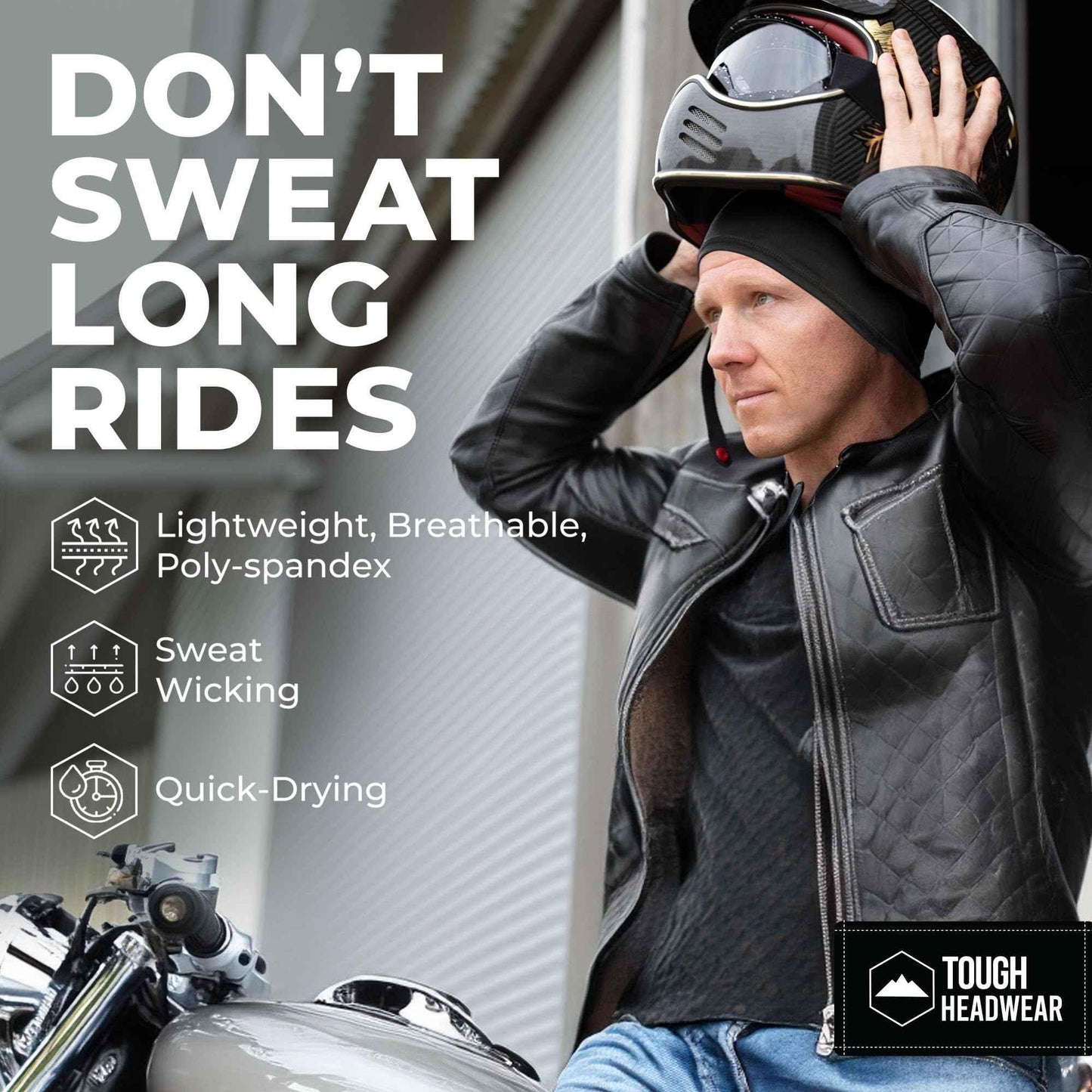 Tough Headwear Skull Cap - Skull Caps for Men - Motorcycle and Bike Helmet Liner - Hard Hat Cooling Hats - Mens and Womens No Sweat Head Caps - Cool Running Beanie Black - Track Minded HPDE, LLC