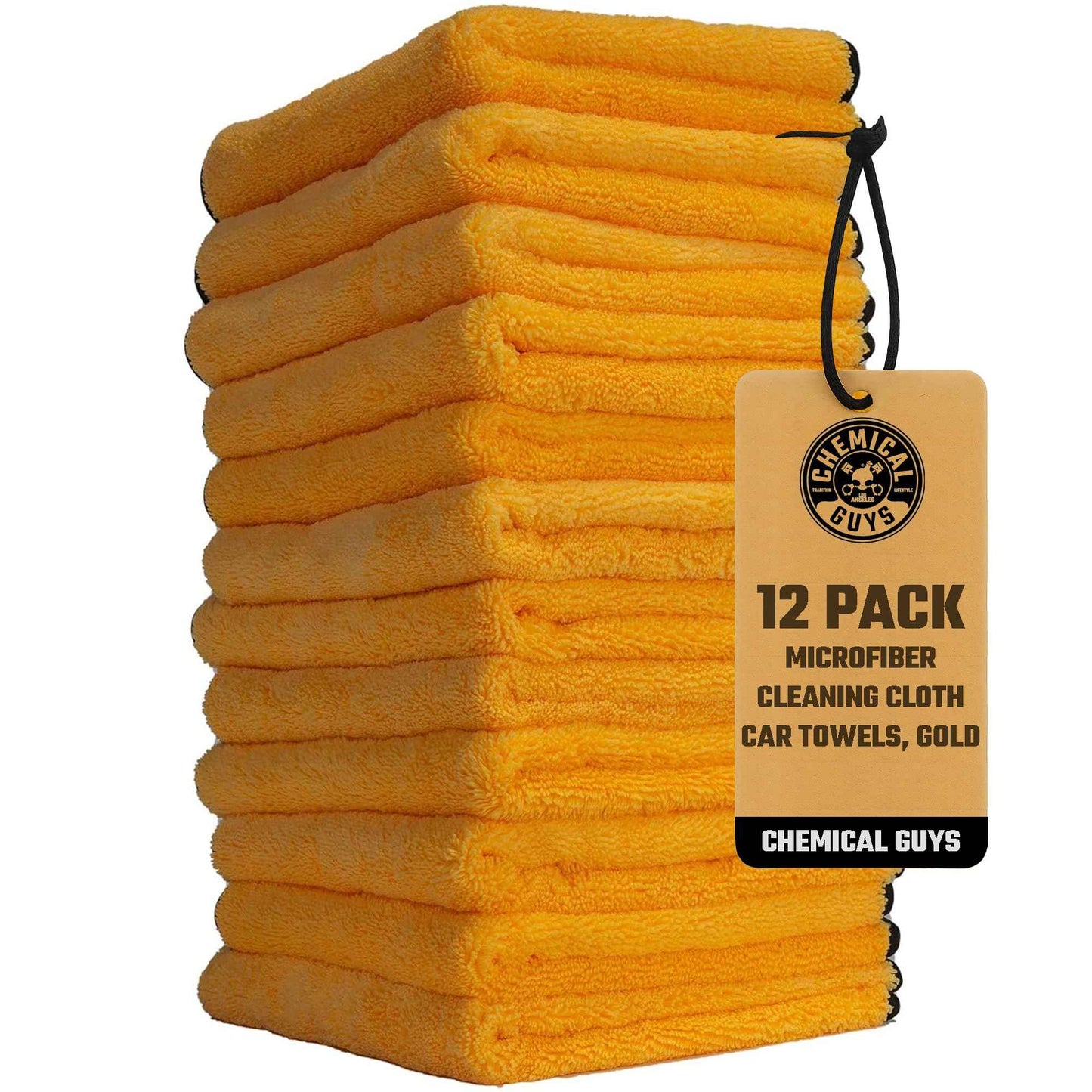 Chemical Guys MIC_506_12 Professional Grade Premium Microfiber Towels, Gold (16 Inch x 16 Inch) (Pack of 12) - Safe for Car Wash, Home Cleaning & Pet Drying Cloths