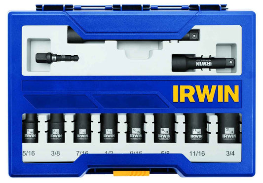 IRWIN 1877482 Impact Performance Series Deep Well Socket Bits Drawer Set, 3/8-Inch Square Drive, 11-Piece