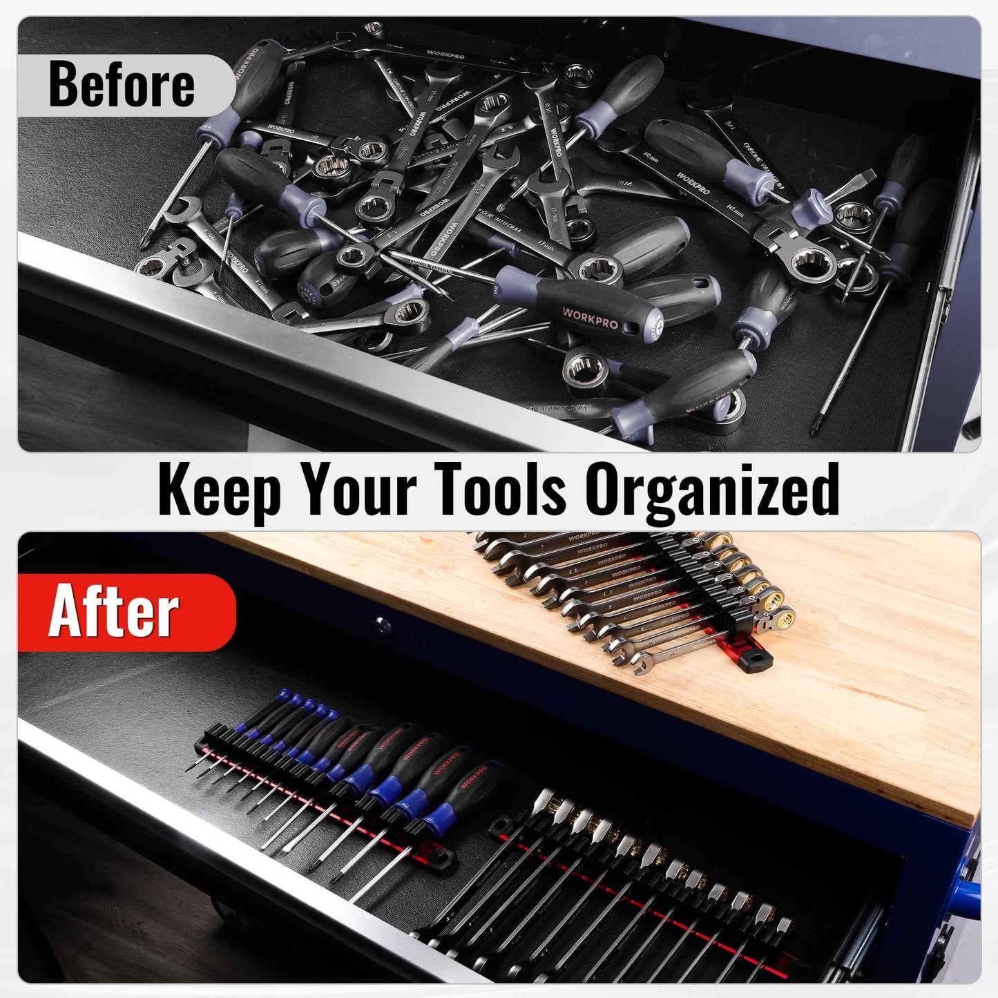 WORKPRO Magnetic Screwdriver Organizer and Wrench Organizer, Aluminum Rail Magnetic Tool Organizer, Tool Holder, Toolbox Organization, 36-Slot Screwdriver and Wrench Holder (Tools not Included)
