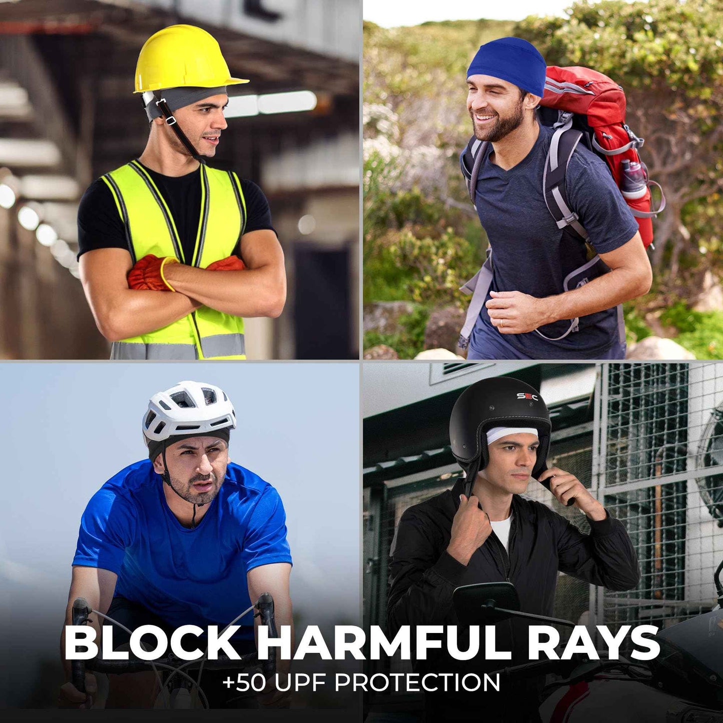 Tough Headwear Skull Cap - Skull Caps for Men - Motorcycle and Bike Helmet Liner - Hard Hat Cooling Hats - Mens and Womens No Sweat Head Caps - Cool Running Beanie Black