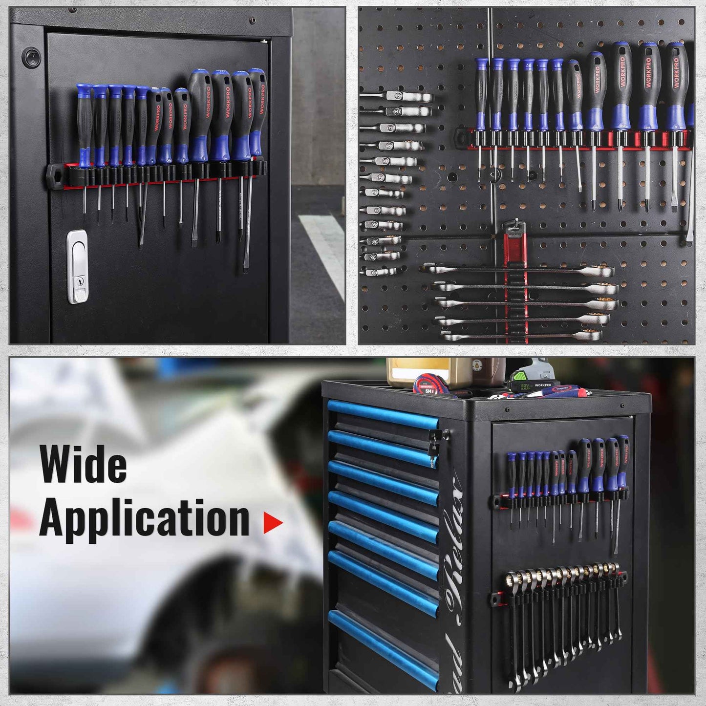 WORKPRO Magnetic Screwdriver Organizer and Wrench Organizer, Aluminum Rail Magnetic Tool Organizer, Tool Holder, Toolbox Organization, 36-Slot Screwdriver and Wrench Holder (Tools not Included)