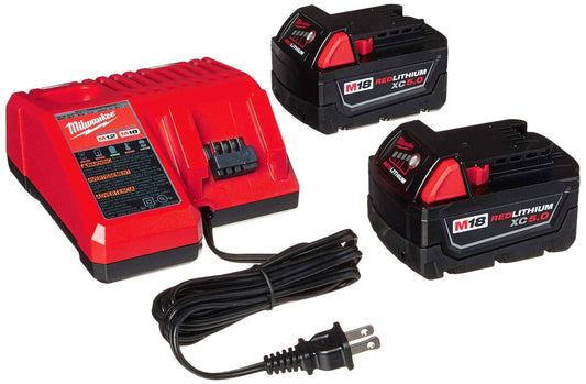 Milwaukee 48-59-1850 M18 RED LITHIUM XC 5.0 Ah Batteries (2) + 48-59-1812 M12 and M18 Multi Voltage Charger kit