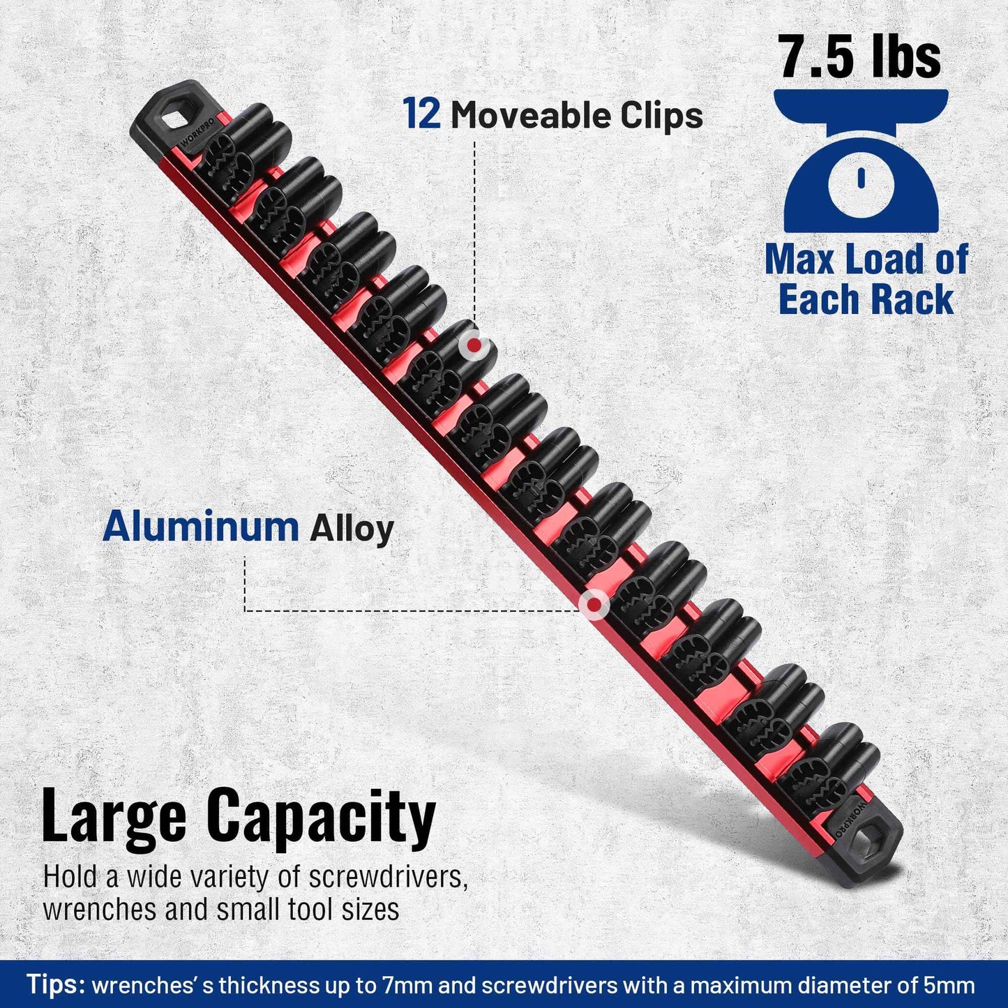 WORKPRO Magnetic Screwdriver Organizer and Wrench Organizer, Aluminum Rail Magnetic Tool Organizer, Tool Holder, Toolbox Organization, 36-Slot Screwdriver and Wrench Holder (Tools not Included)
