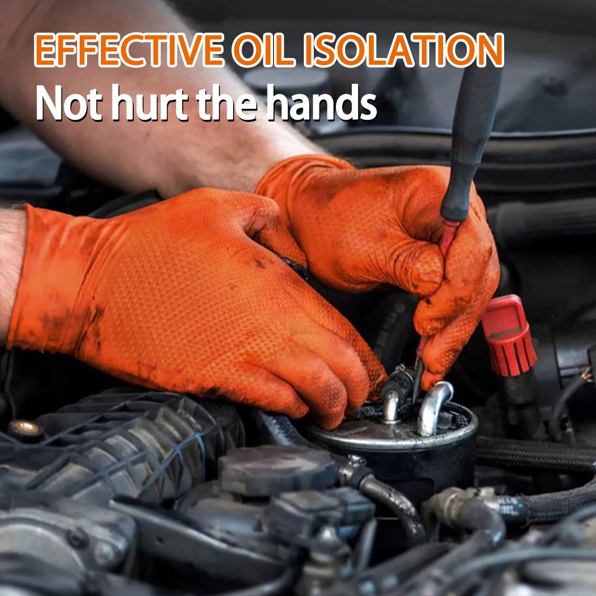 Protect those Hands! Heavy Duty Orange Nitrile Industrial Disposable Gloves with Diamond Textured Grip for Mechanics