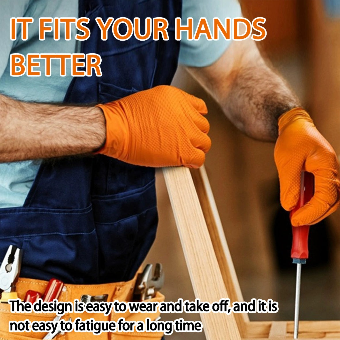 Protect those Hands! Heavy Duty Orange Nitrile Industrial Disposable Gloves with Diamond Textured Grip for Mechanics