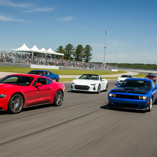 High-performance cars racing on track during HPDE event