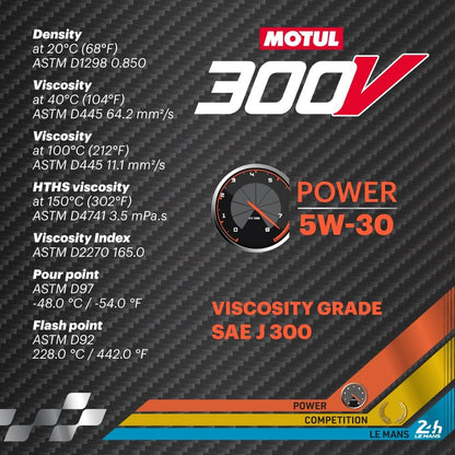Motul 300V Synthetic Racing Motor Oil - 0W20 / 0W30 / 0W40 / 5W30 / 5W40 - 2 Liter Tins