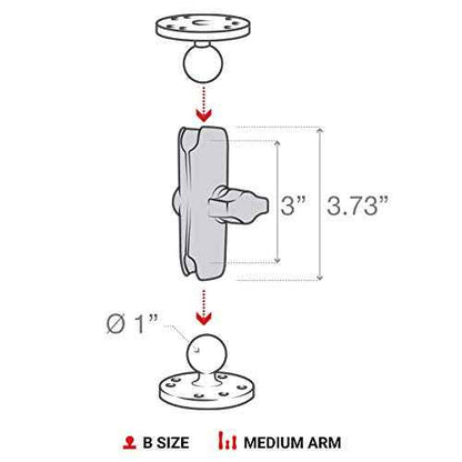 RAM Mounts RAM-B-201U Double Socket Arm (Medium) Compatible with RAM B Size 1" Ball Components
