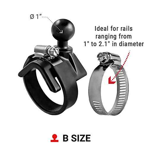 RAM Mounts RAM-B-108BU Strap Hose Clamp Ball Base with B Size 1" Ball for Rails 1" to 2.1" in Diameter