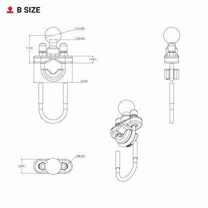 RAM MOUNTS Handlebar U-Bolt Base for Rails 0.5" to 1" in Diameter RAM-B-231U with B Size 1" Ball
