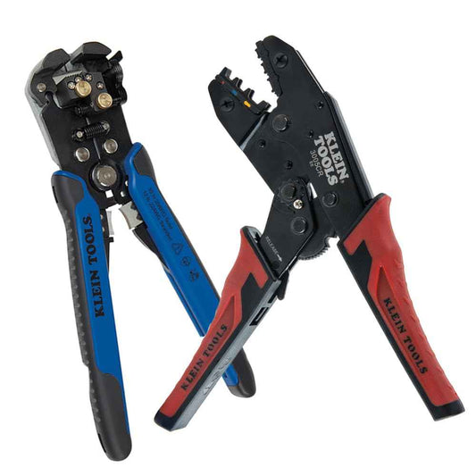 Klein Tools 80013 Wire Stripper / Ratcheting Crimper, Electrical Crimping Tool Kit with Automatic Wire Stripper and Ratcheting Insulated Terminal Crimper, 2-Piece