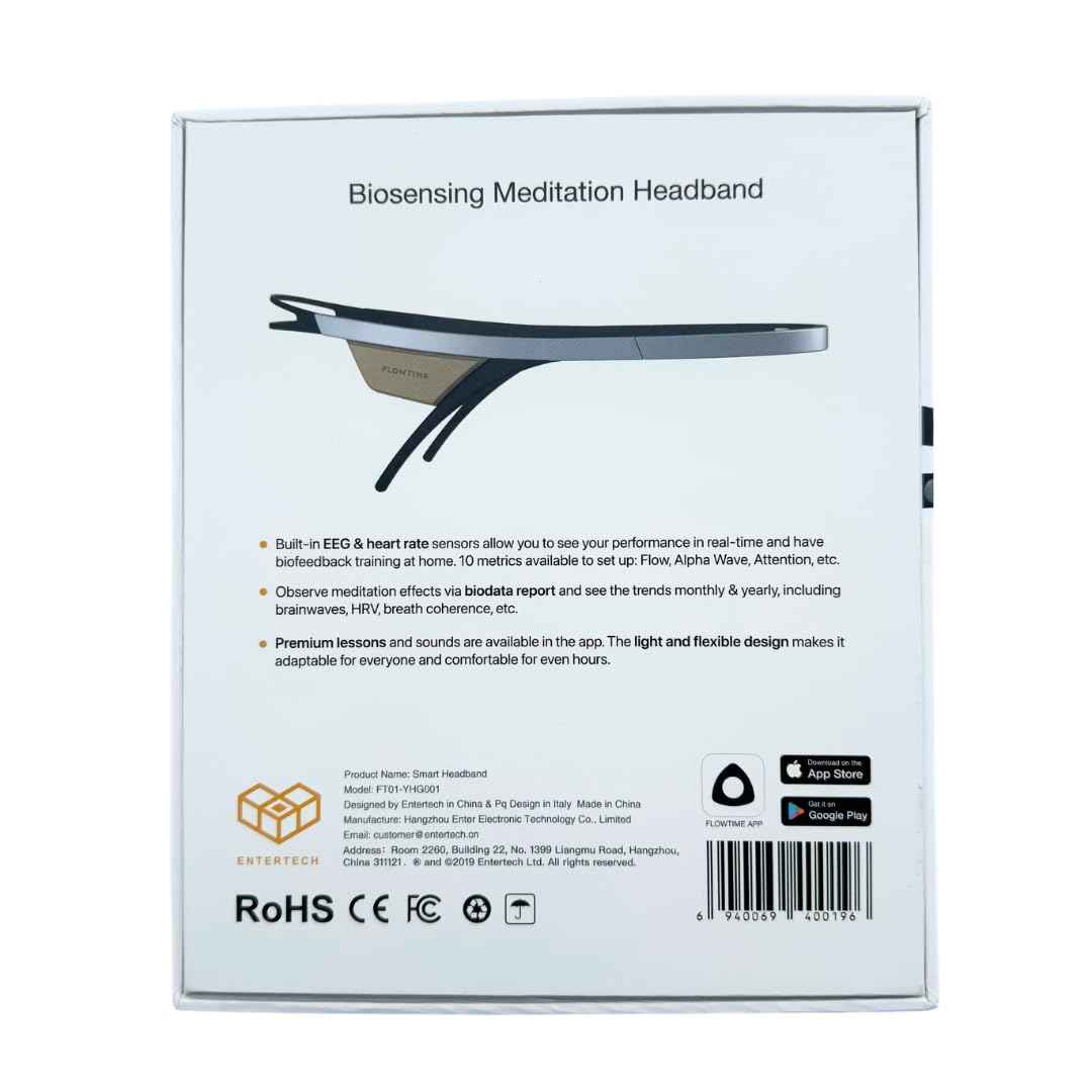 Flowtime: Biosensing Meditation Headband - Brain Tracker for Neurofeedback Training at Home - Heart Rate, Breath, HRV, Stress, Flow, Alpha, Theta, Beta, Gamma Wave Breakdowns