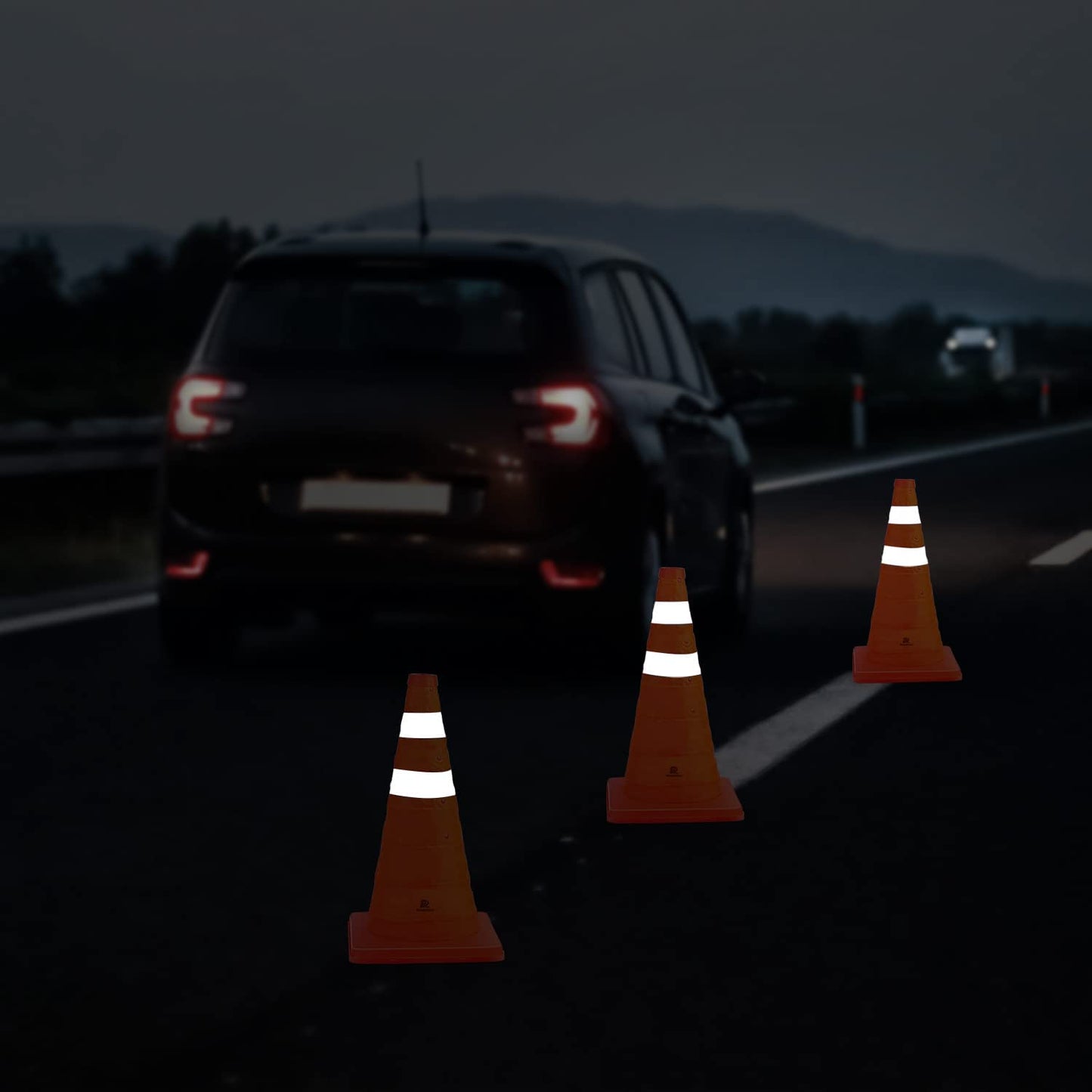 RoadHero 18 Inch 4 Pack Collapsible Traffic Safety Cones, Multi Purpose Pop-up Cones with Reflective Collar for Road Safety, Orange Cones for Driving Training, Parking Lots