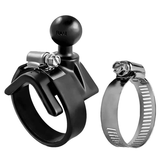 RAM Mounts RAM-B-108BU Strap Hose Clamp Ball Base with B Size 1" Ball for Rails 1" to 2.1" in Diameter