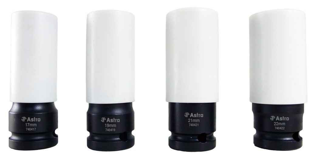 Astro Pneumatic Tool 7404 Flank Bite Damaged Lug Nut Socket Set w/Spinning Protective Sleeves