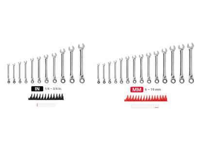 TEKTON Reversible 12-Point Ratcheting Combination Wrench Set with Modular Organizers, 25-Piece (1/4-3/4 in., 6-19 mm) | WRC94304