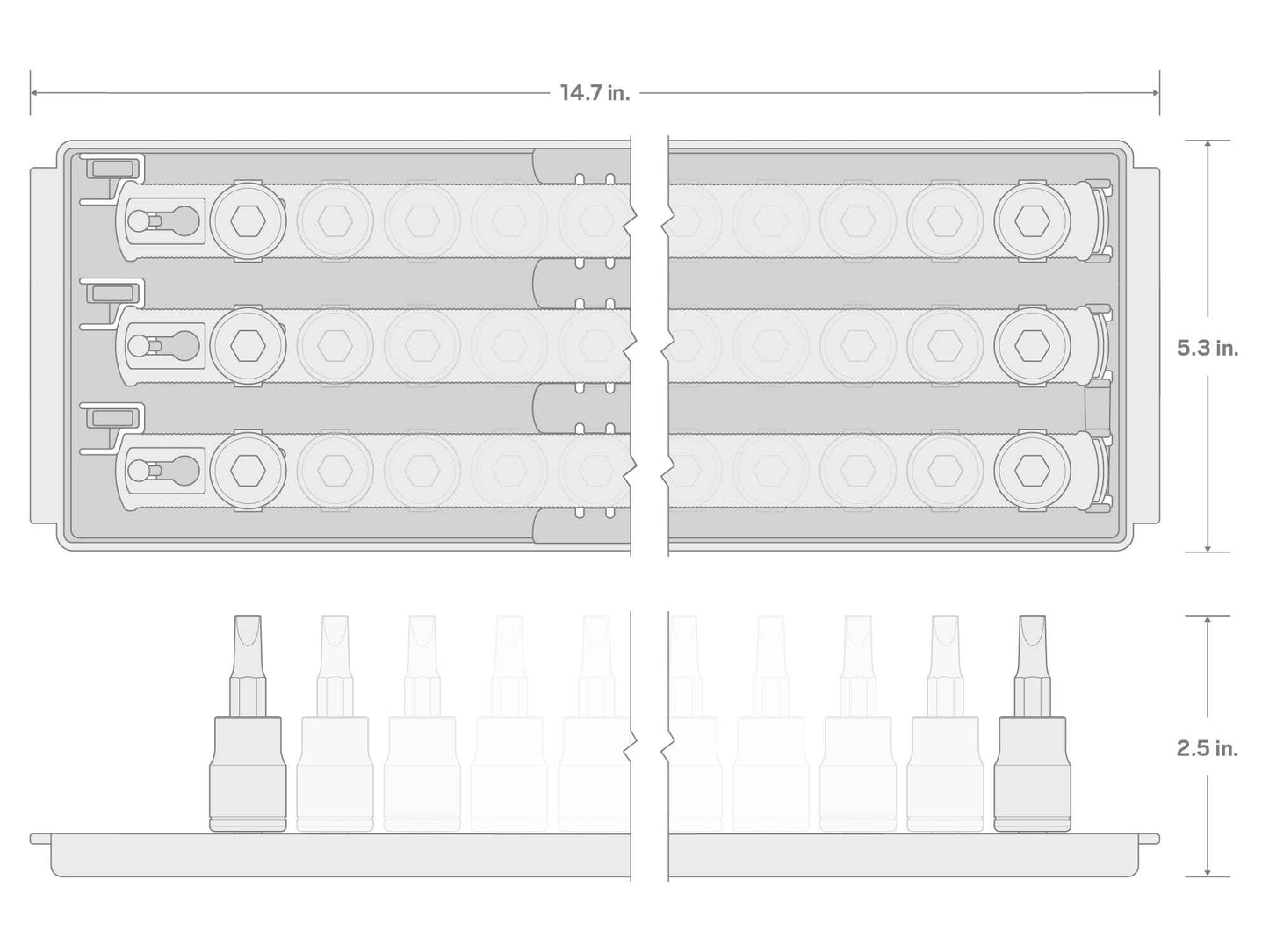 TEKTON 3/8 Inch Drive Hex and Torx Bit Socket Set with Rails and Tray, 31-Piece (1/8-3/8 in., 3-10 mm, T10-T60) | SHB91203