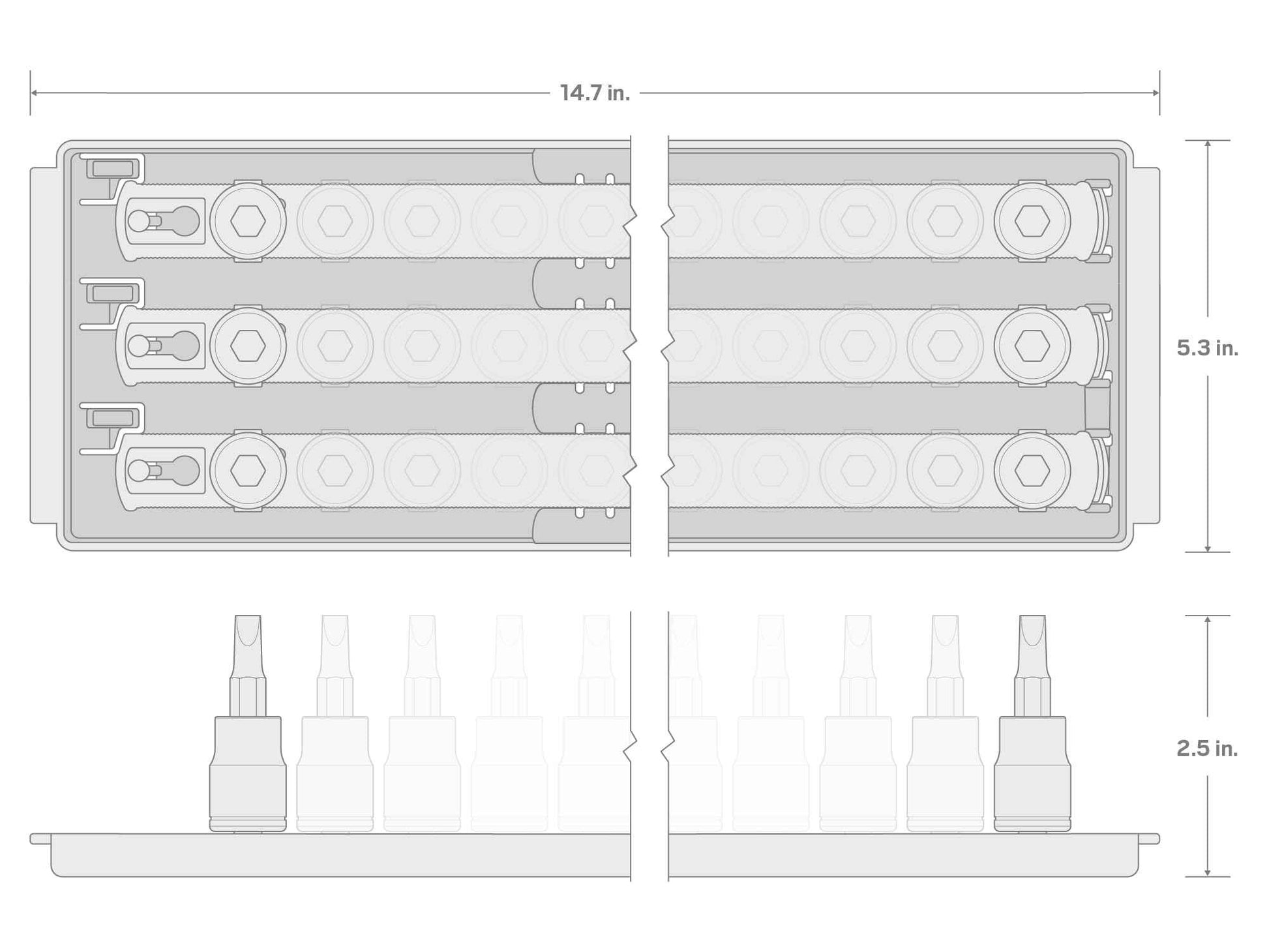 TEKTON 3/8 Inch Drive Hex and Torx Bit Socket Set with Rails and Tray, 31-Piece (1/8-3/8 in., 3-10 mm, T10-T60) | SHB91203