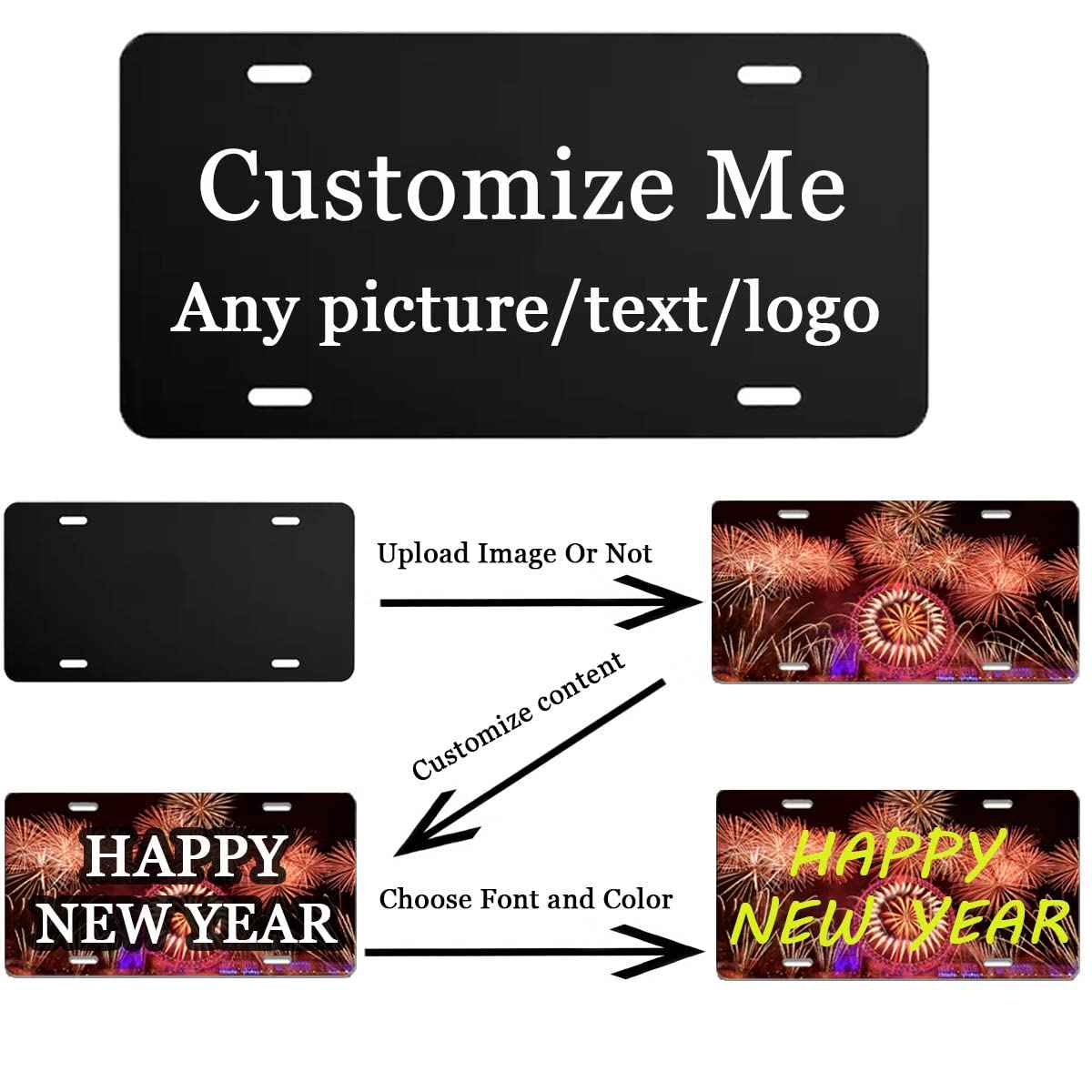 Custom License Plate for Front of Car, Personalized Number Plate Customized Your Text Image Photo Logo, Suitable for Truck Car Door Plate Bar Cafe Auto Accessories (6X12 Inch)