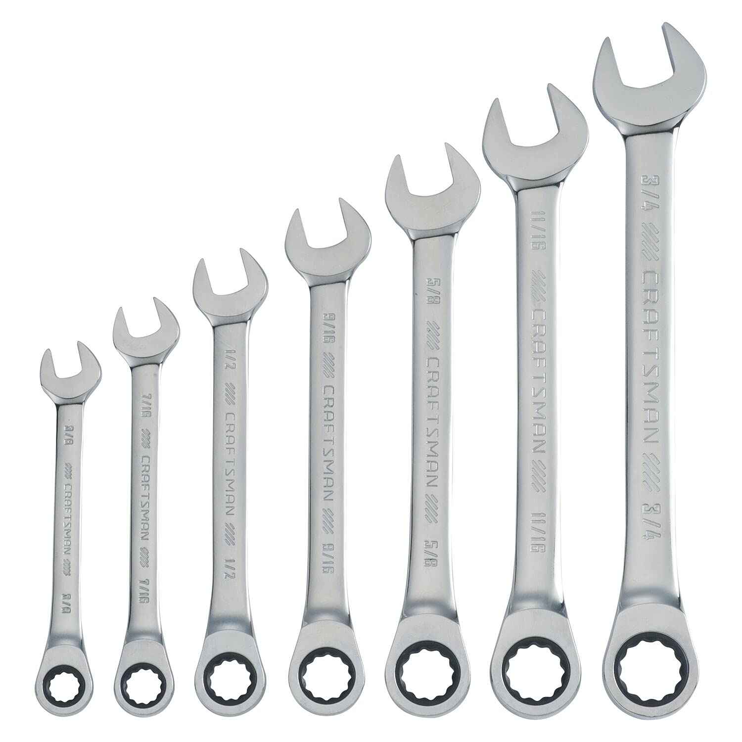 CRAFTSMAN 7-Piece Combination Ratcheting Wrench Set, 12-Point Standard SAE (CMMT87020)