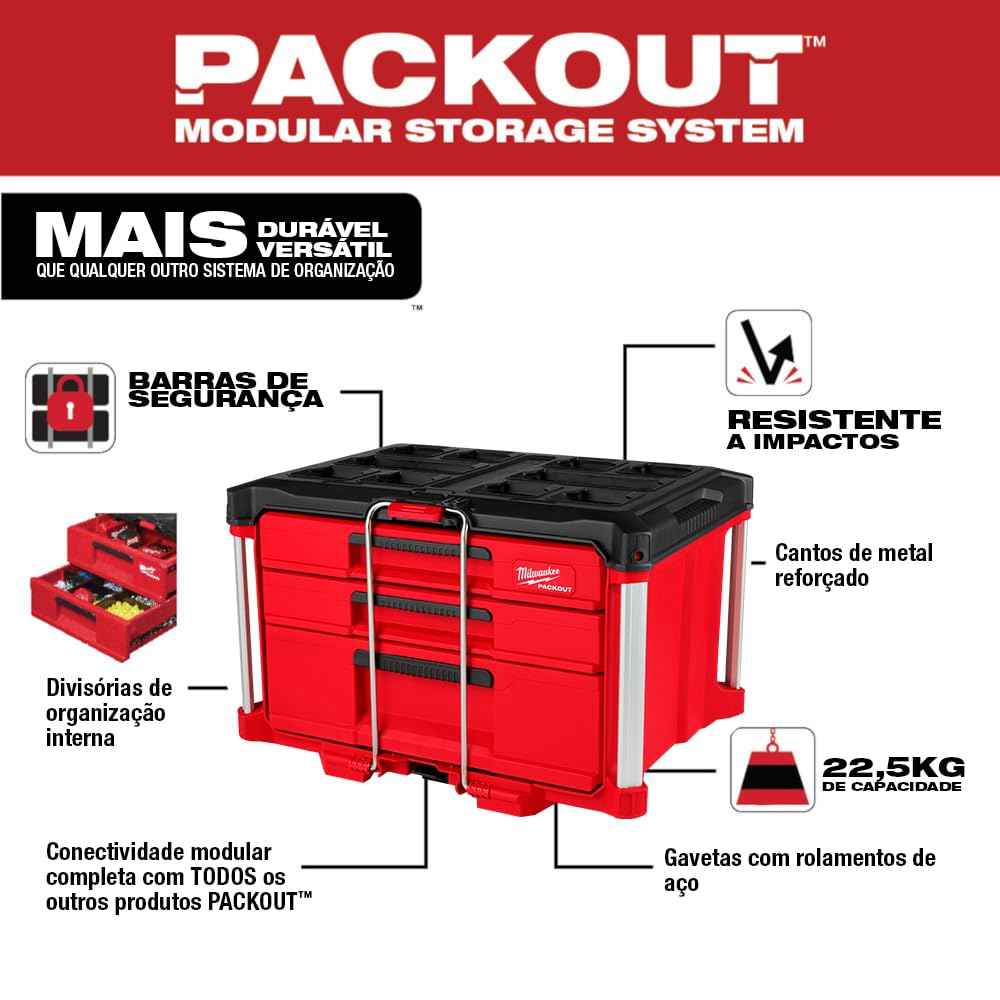 Milwaukee Packout 3 Drawer Multi-Deep Tool Organizer Box - 48-22-8447
