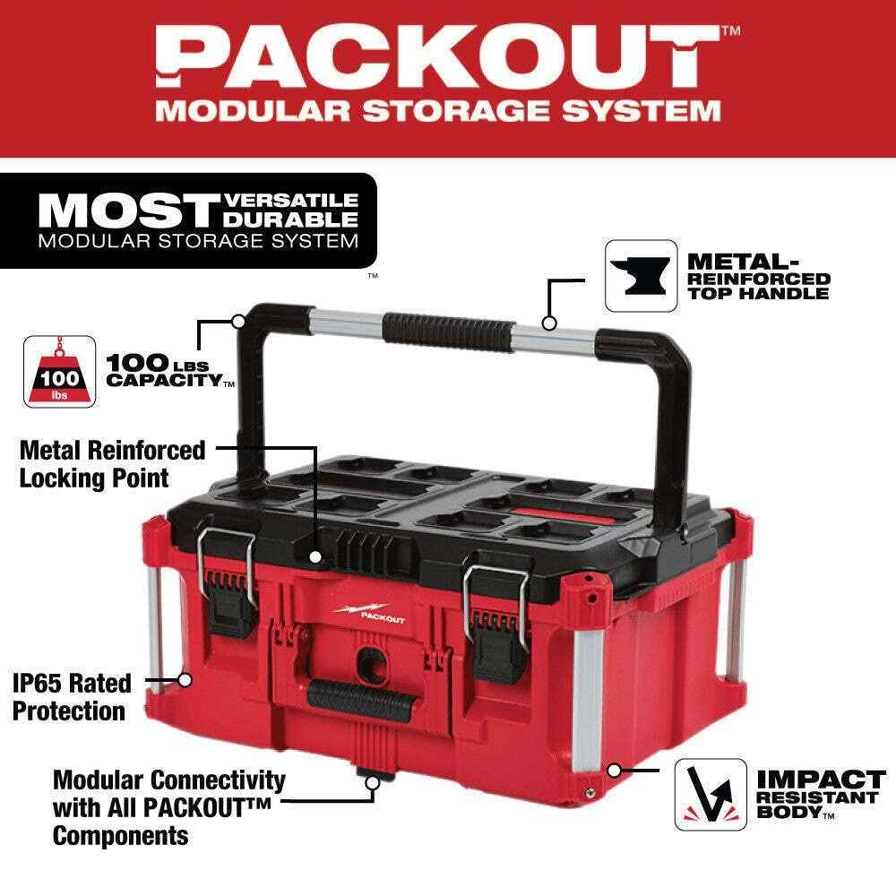 For Milwaukee 48-22-8425 100-Pound Capacity Polymer Packout Large Tool Box Length 22.1 in. Width 16.1 in.Height 11.3 in.