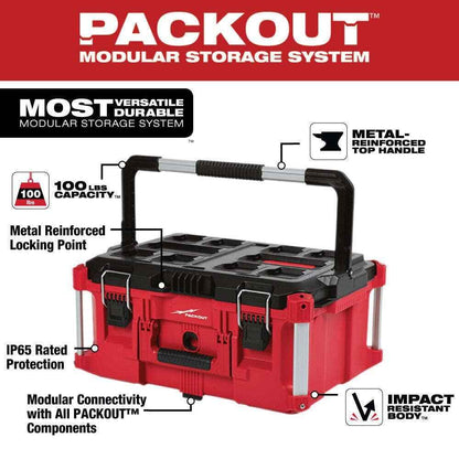 For Milwaukee 48-22-8425 100-Pound Capacity Polymer Packout Large Tool Box Length 22.1 in. Width 16.1 in.Height 11.3 in.