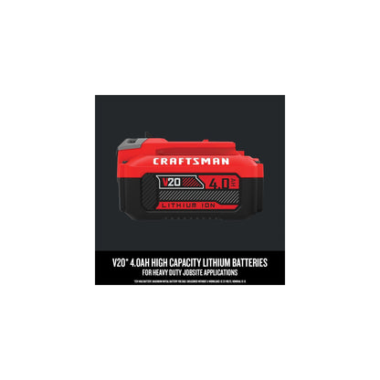 CRAFTSMAN V20 Battery and Charger, for Power Tool Kits and Outdoor Tools, 4.0 Ah, Lithium Ion Battery (CMCB204-CK)