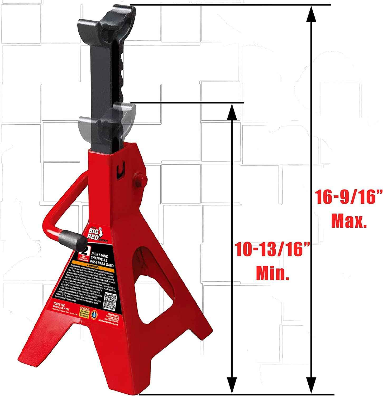 BIG RED AT42002R-3 Torin Jack Stands (1 Pair): Exceptional Use for Cars, Sedans, and Most Automobiles - 2 Ton (4,000 lb.) Capacity, Red